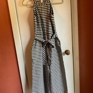 Striped Halter Sleeveless Jumpsuit With Pockets SZ Small